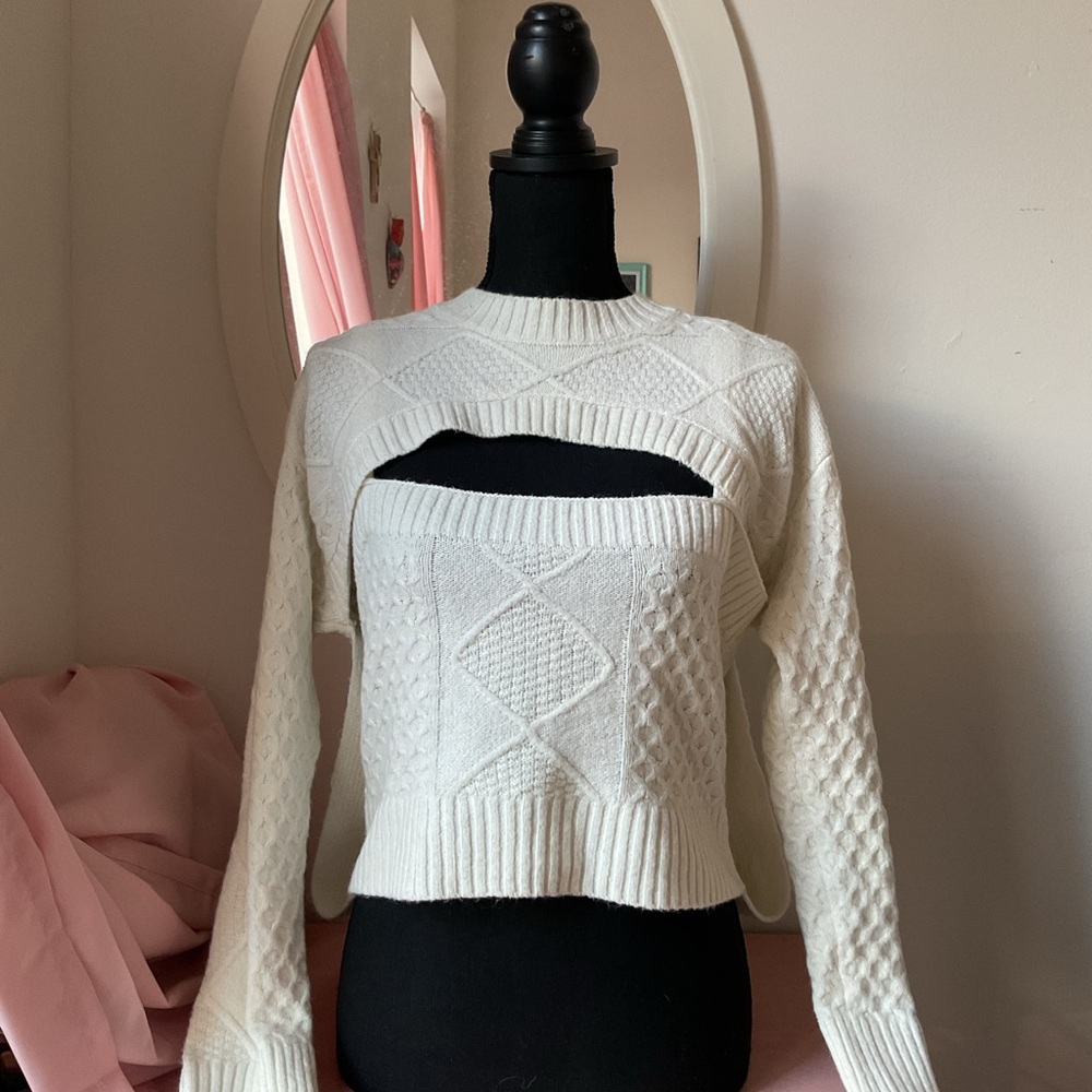 Central Park West Textured White Sweater
